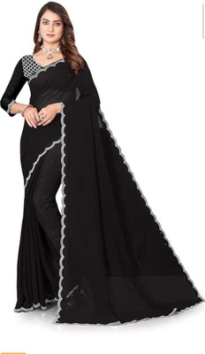 OXGENTA Embellished, Embroidered Bollywood Silk Blend Saree(Black)