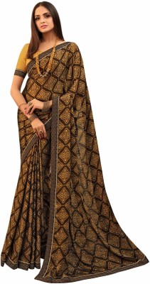 JVG CREATION Printed, Digital Print Bollywood Georgette, Lace Saree(Brown)