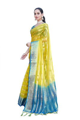 Aarunika MNT Woven Bollywood Organza Saree(Yellow)