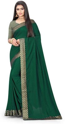 mahalaxmi fab Solid/Plain Daily Wear Silk Blend Saree(Dark Green)