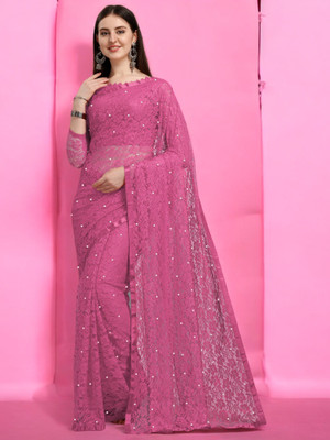 Nexafashion Self Design Bollywood Net Saree(Pink)