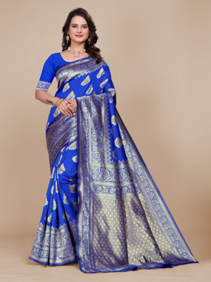 UDANI ENTERPRISE Woven Bollywood Jacquard Saree(Blue)