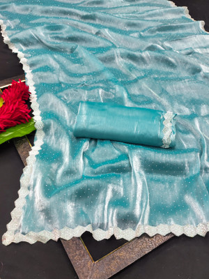 VRAJTEX FAB Embellished Bollywood Satin Saree(Blue)