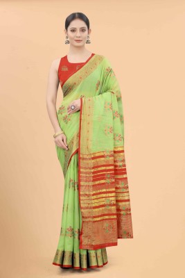 SILK ZONE Woven Bollywood Pure Cotton Saree(Green)