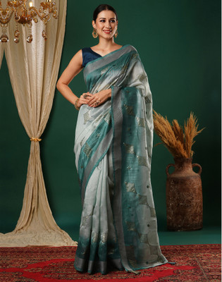 Satrani Embellished, Embroidered, Dyed Bollywood Silk Blend Saree(Light Blue, Blue)