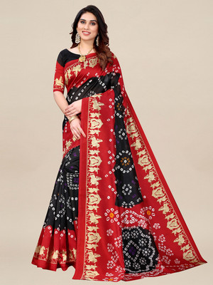 Divastri Printed Bandhani Art Silk Saree(Red)