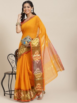 Ishin Woven Bollywood Cotton Blend Saree(Mustard)