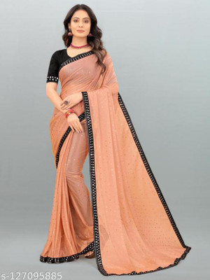 EPRIMPEX Solid/Plain Bollywood Lycra Blend Saree(Orange)