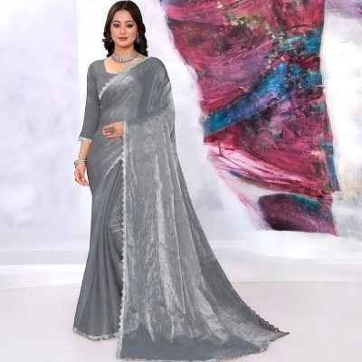 mahakal Self Design Bollywood Silk Blend Saree(Grey)