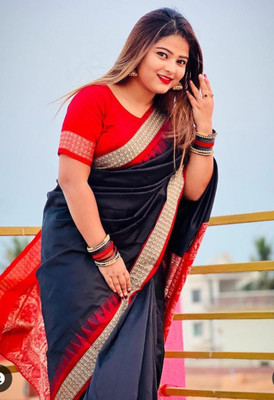 MHSareeDestination Temple Border, Solid/Plain Sambalpuri Nylon, Pure Silk Saree(Black)