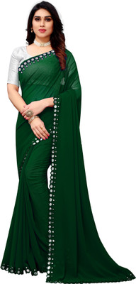 Vivan Fab Embellished Bollywood Georgette, Silk Blend Saree(Green)