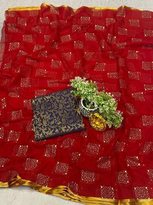 JiproStore Embellished Daily Wear Chiffon Saree(Red)