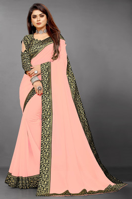 Georgette Saree Solid/Plain Jamdani Georgette, Crepe Saree(Pink)