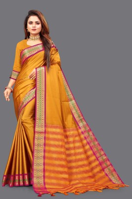 VR2ENTERPRISE Woven Banarasi Jacquard Saree(Mustard)