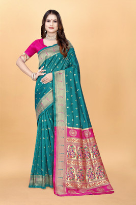 DHAYNAAND REEWA FASHION Woven Kalamkari Tussar Silk Saree(Light Green)