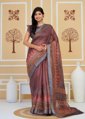 SHRIVAN FASHION Printed Bollywood Silk Blend Saree(Purple, Red, Orange, Gold)