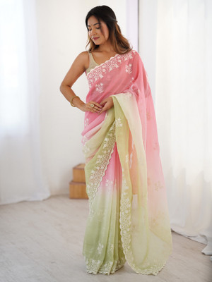ANOUK Embroidered Bollywood Tissue Saree(Pink)