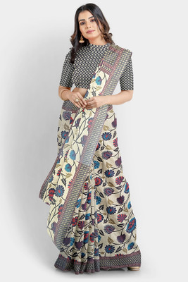 Sarandhri Printed Kalamkari Silk Blend Saree(Multicolor)
