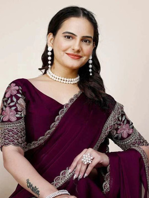 Anjani Textile Embroidered Daily Wear Chiffon Saree(Purple)