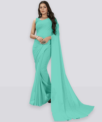 Anand Sarees Solid/Plain Bollywood Georgette Saree(Dark Green)