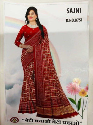 Sajni Color Block Bandhani Art Silk Saree(Red)