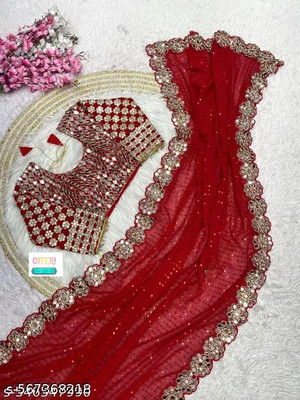 RK Creation Embellished Bollywood Georgette Saree(Red)