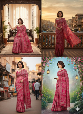 Gugaliya Geometric Print Jamdani Art Silk, Cotton Blend Saree(Multicolor)