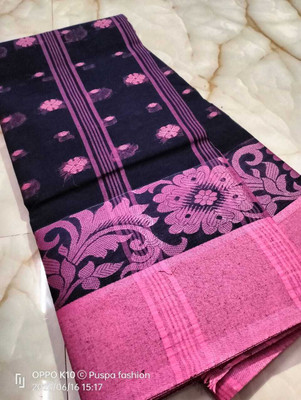 p fashion Self Design Tant Pure Cotton Saree(Dark Blue)