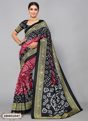 Grubstaker Printed Assam Silk Art Silk Saree(Maroon)