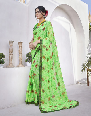 YASHIKA Printed Daily Wear Georgette, Lace Saree(Green)