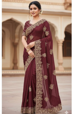 ALLINONESAREE Embroidered Bollywood Georgette Saree(Maroon)