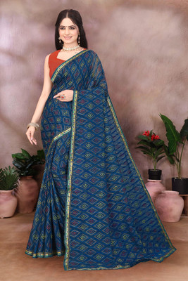 Falessa Printed Bandhani Georgette Saree(Blue)