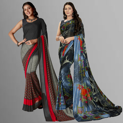 Anand Sarees Floral Print Daily Wear Georgette Saree(Pack of 2, Multicolor, Grey)