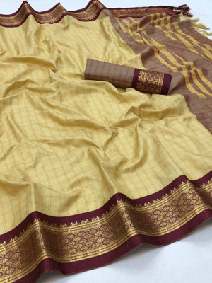 Bombey Velvat Fab Woven Pochampally Pure Silk, Cotton Silk Saree(Beige, Maroon, Gold)