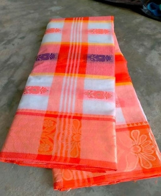 p fashion Self Design Tant Pure Cotton Saree(Orange)