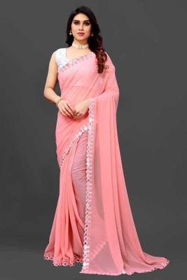 Manan Creation Embellished Bollywood Georgette Saree(Pink)