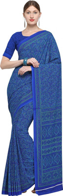 Dori Printed Daily Wear Crepe, Silk Blend Saree(Blue)