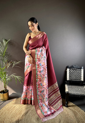 DURGA TEXTILE Digital Print Kalamkari Silk Blend, Jacquard Saree(Red)