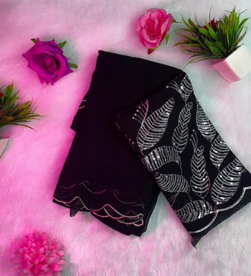 Raj Laxmi Impex Dyed Bollywood Georgette Saree(Black)