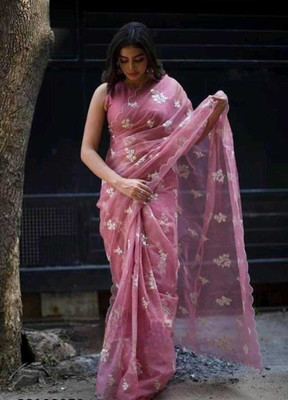 vedu creation Embellished Bollywood Net Saree(Pink)