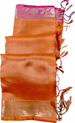 NISA silk creation Self Design Kota Doria Tissue Saree(Orange)