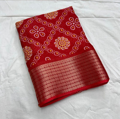 LADDUGOPALSALES Printed, Woven Bandhani Jacquard Saree(Red)