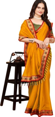 SAIRA NX Solid/Plain Bollywood Silk Blend Saree(Yellow)