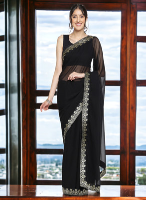NIRMOHIFASHION Self Design Bollywood Georgette Saree(Black)