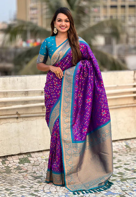 Bansari Textiles Self Design, Printed, Striped, Solid/Plain Banarasi Art Silk, Jacquard Saree(Purple)