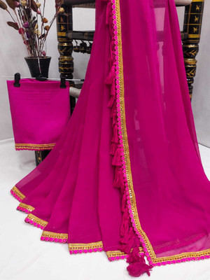 Z HUB Solid/Plain Assam Silk Georgette Saree(Multicolor)