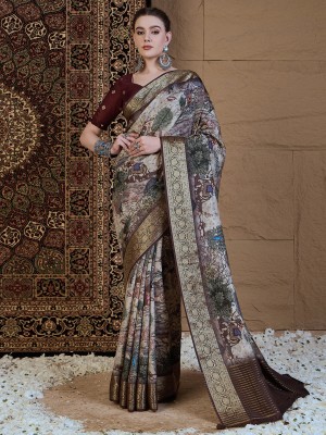 ANOUK Woven Chinnalapattu Viscose Rayon Saree(Beige)