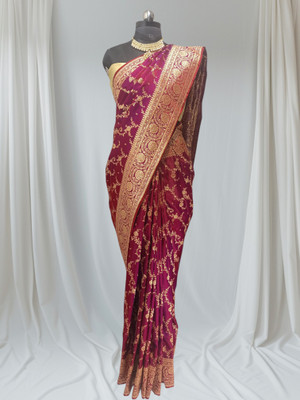 HouseOfCommon Woven Banarasi Handloom Pure Silk Saree(Magenta)