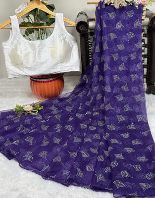 PATTARI Printed Bollywood Net Saree(Purple)
