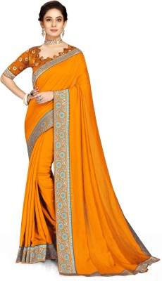 KHANJAN FASHION Self Design, Solid/Plain, Temple Border, Woven Bollywood Cotton Silk, Jacquard Saree(Yellow)